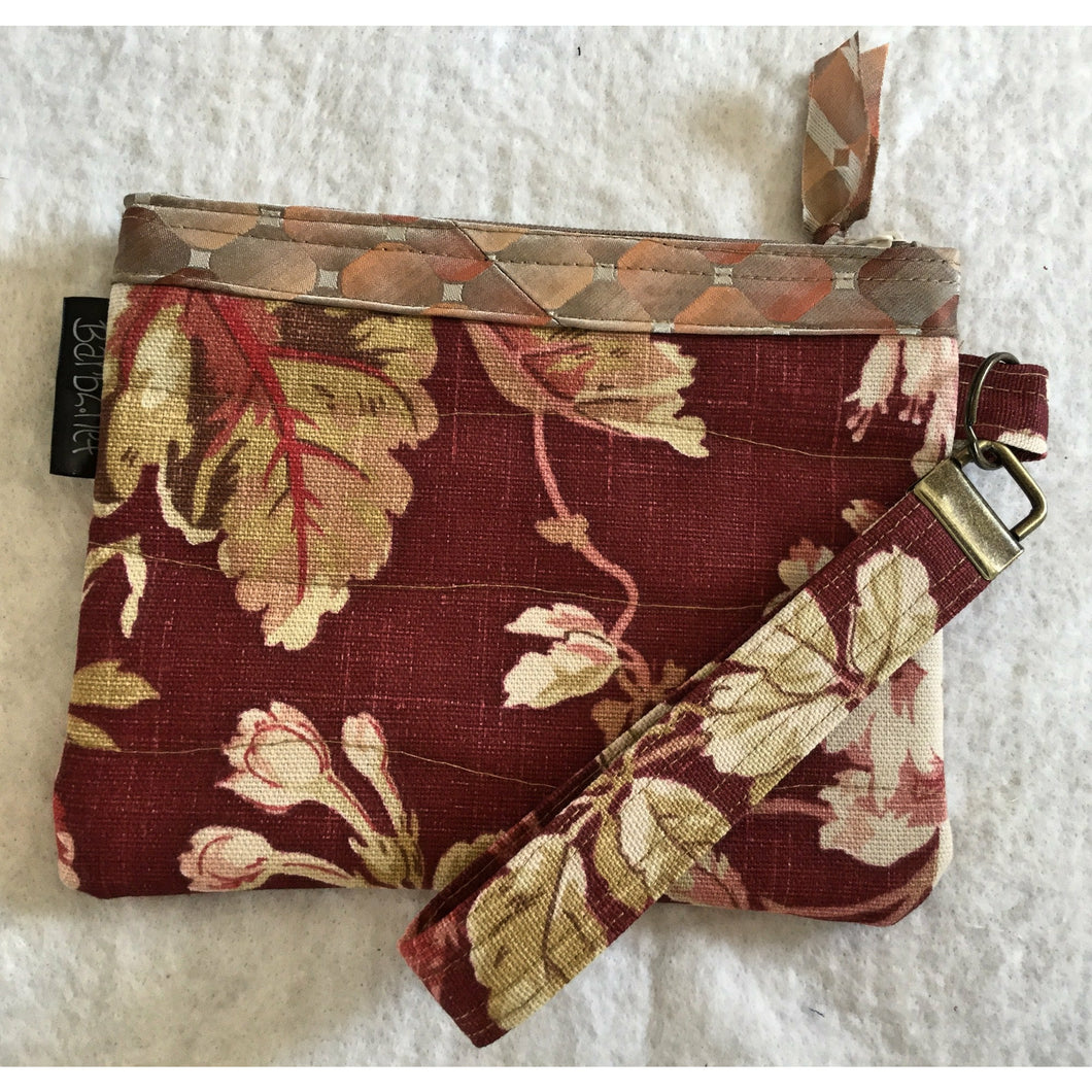 Vintage Burgundy Floral Decorator Fabric - Postcard Bag